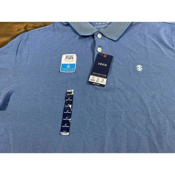 IZOD Advantage Performance Men’s Size Large Tall Blue Polo Shirt Short Sleeve - Picture 2 of 8
